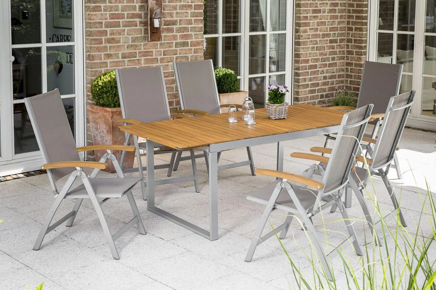 Merxx Naxos 7-tlg. Gartenmöbel Set mit Klappsesseln und Ausziehtisch - Bild 2