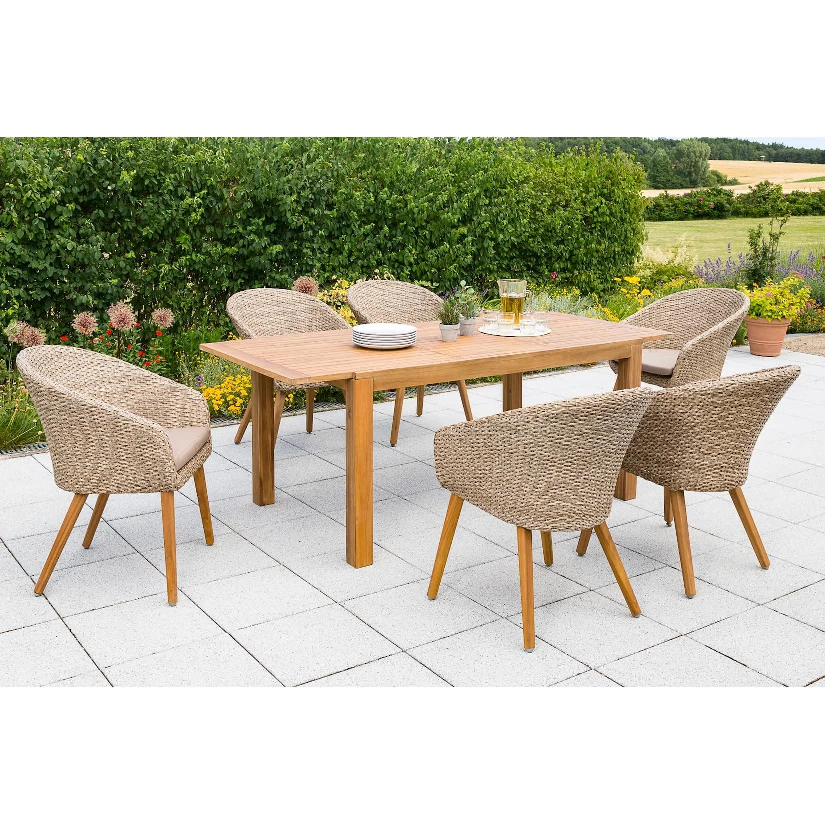 Merxx Arrone Set 7tlg. Ausziehtisch - Moderne Sitzgruppe mit Akazienholz
