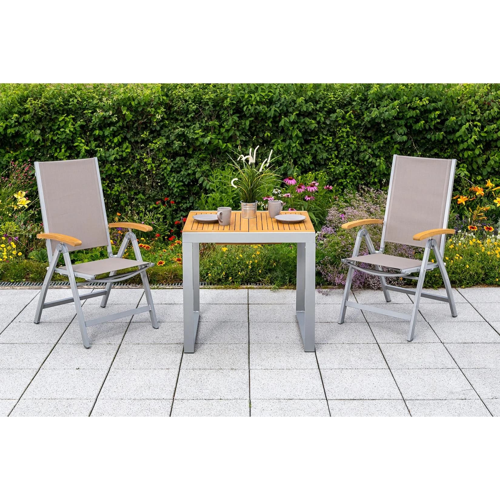 Merxx Naxos 3-tlg. Garten-Essgruppe mit ausziehbarem Tisch Grau/Silber