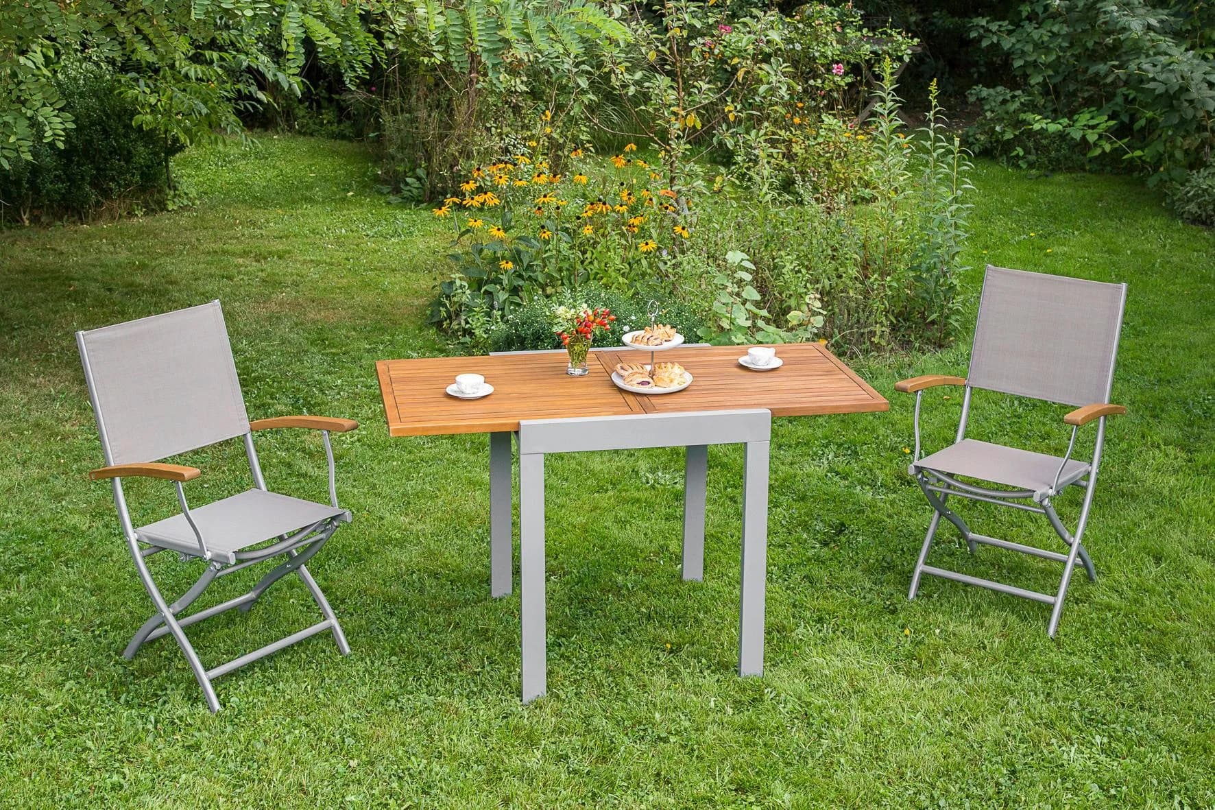 MERXX Naxos Balkonset 3-tlg. mit ausziehbarem Tisch Beige - Bild 2