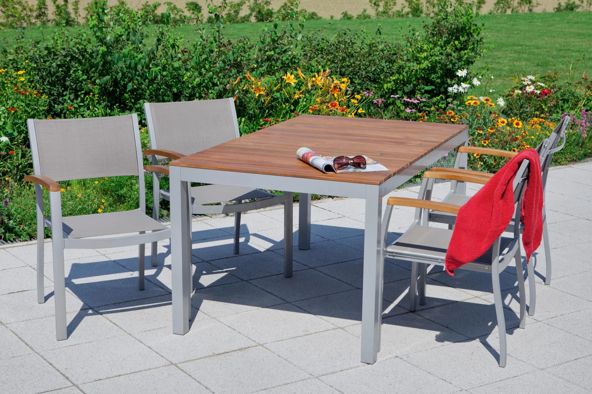 MERXX Garten-Essgruppe Naxos 5-tlg. Beige Aluminium Akazie - Bild 2