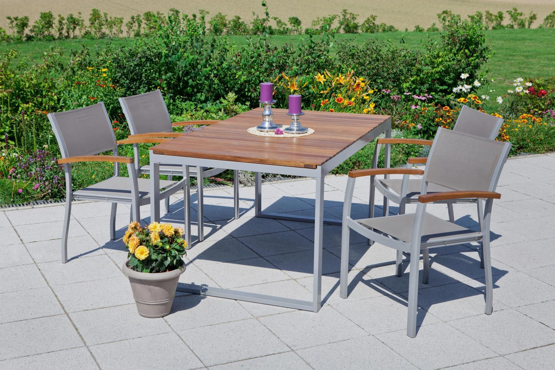 Merxx Naxos Garten-Essgruppe 5-tlg. mit ausziehbarem Tisch Beige/Silber - Bild 4