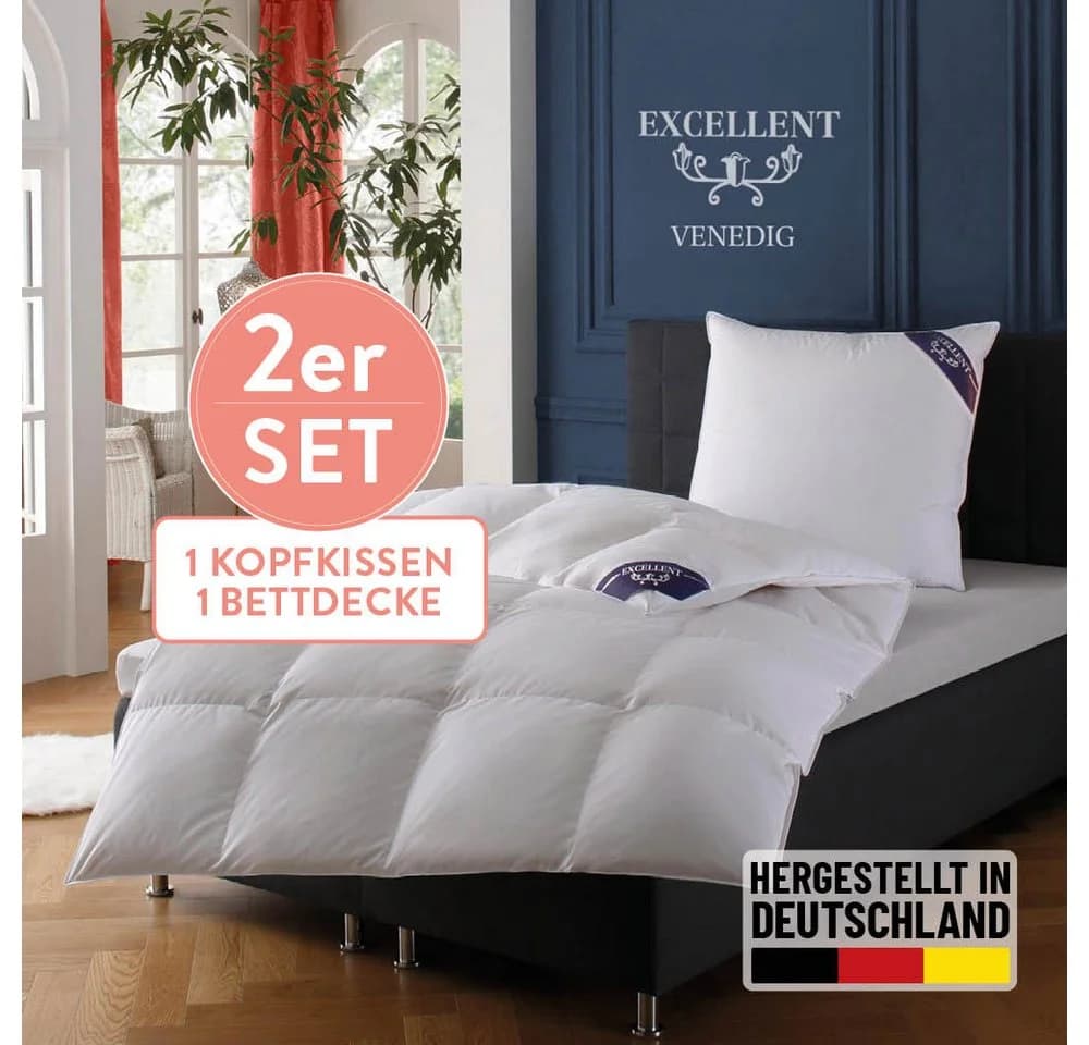 EXCELLENT Daunenbettdecke + Kopfkissen Set Weiß Extrawarm - Bild 2