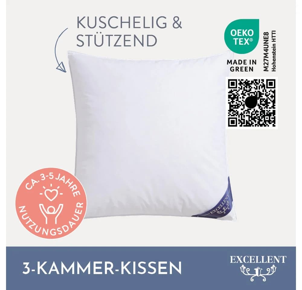 Excellent 3-Kammer-Kopfkissen Venedig Weiß Gänsedaunen - Bild 1
