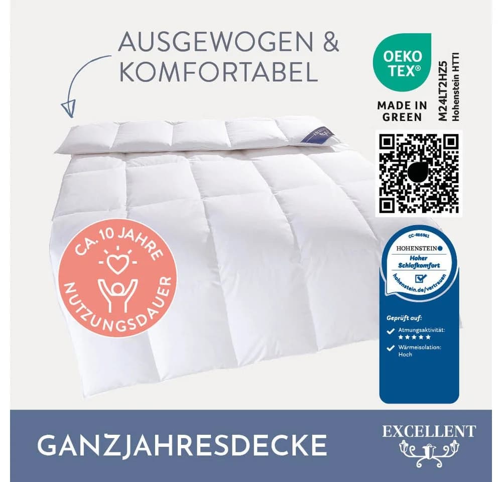 EXCELLENT Daunenbettdecke & Kissen Set Zürich 4-tlg. Weiß