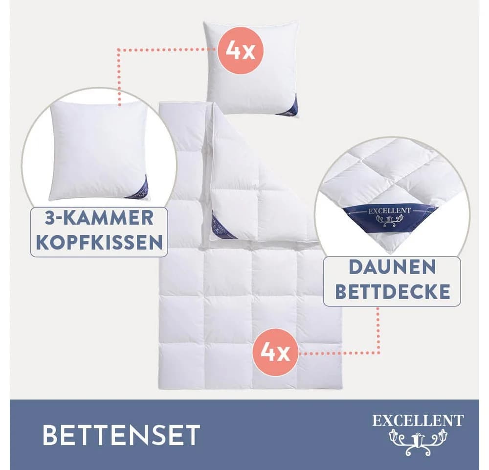 EXCELLENT Daunenbettdecke & Kissen Set Zürich 4-tlg. Weiß - Bild 4