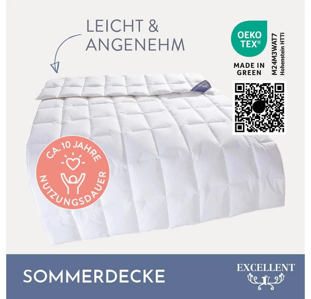 EXCELLENT Gänsedaunenbettdecke Davos Weiß 100% Baumwolle