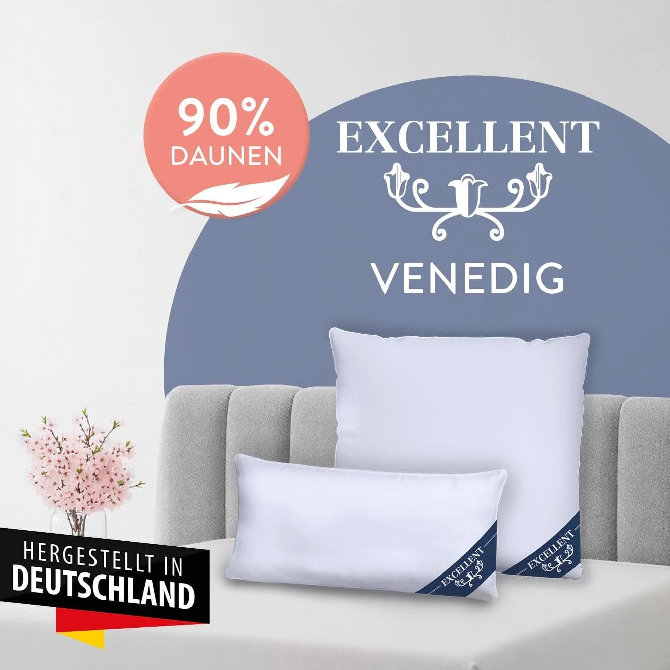 Excellent 3-Kammer-Kopfkissen Venedig 100% Baumwolle Daunen Federn
