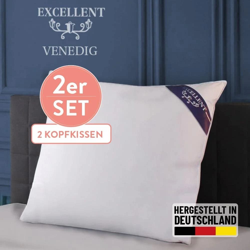 EXCELLENT 3-Kammer-Kopfkissen Venedig Weiß Baumwolle Daunen Federn