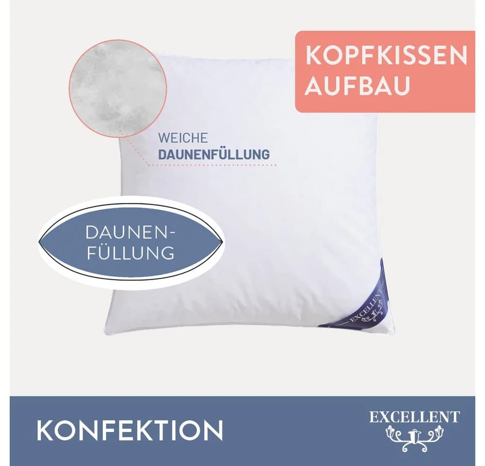 Excellent Kopfkissen Venedig 80x80 cm Weiß 2-tlg. Federn & Daunen - Bild 5