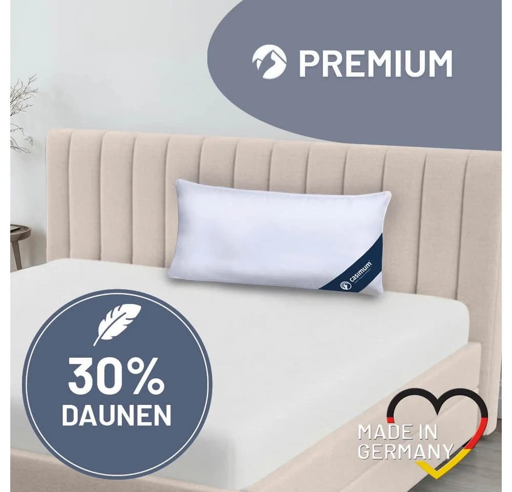 casimum Daunenkissen Premium 80x80, 40x80, 70% Federn 30% Daunen, Klasse 1, Downpass zertifiziert, Bezug 100% Baumwolle, Rückenschläfer, Seitenschläfer, hergestellt in Deutschland