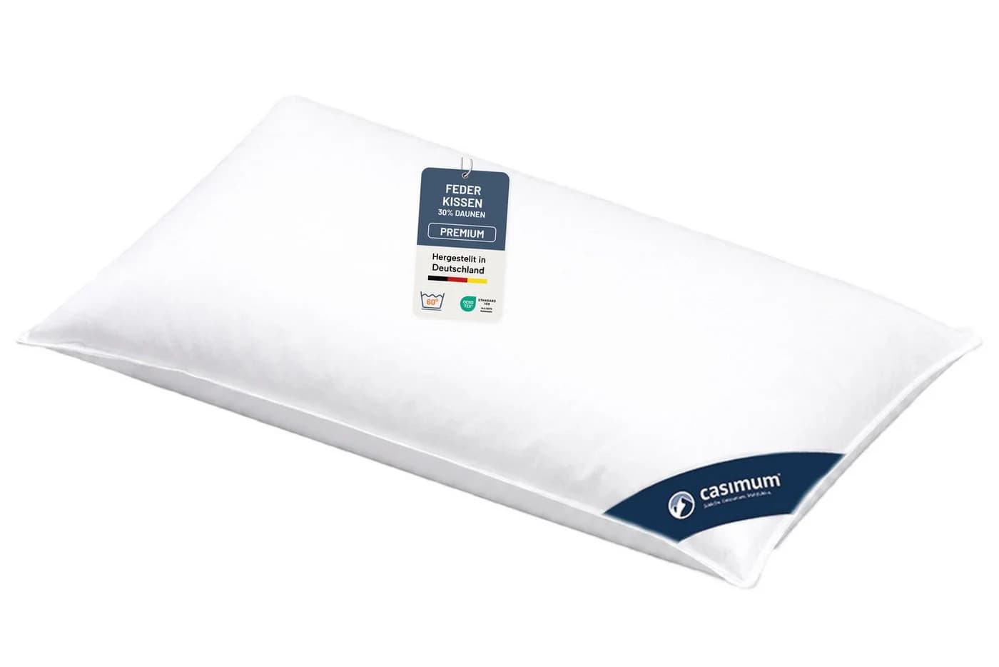 casimum Daunenkissen Premium 80x80, 40x80, 70% Federn 30% Daunen, Klasse 1, Downpass zertifiziert, Bezug 100% Baumwolle, Rückenschläfer, Seitenschläfer, hergestellt in Deutschland - Bild 2