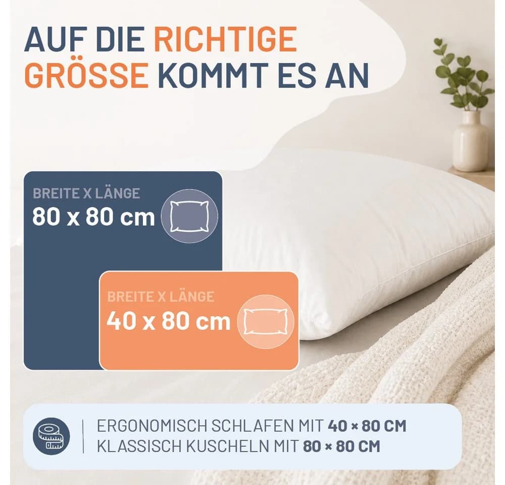 casimum Daunenkissen Premium 80x80, 40x80, 70% Federn 30% Daunen, Klasse 1, Downpass zertifiziert, Bezug 100% Baumwolle, Rückenschläfer, Seitenschläfer, hergestellt in Deutschland - Bild 5