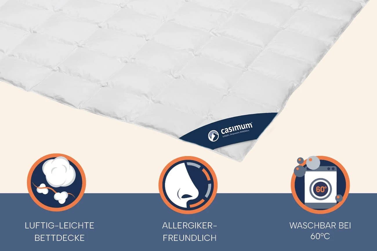 casimum Daunenbettdecke COMFORT 60% Daunen 40% Federn 100% Baumwolle Weiss - Bild 4