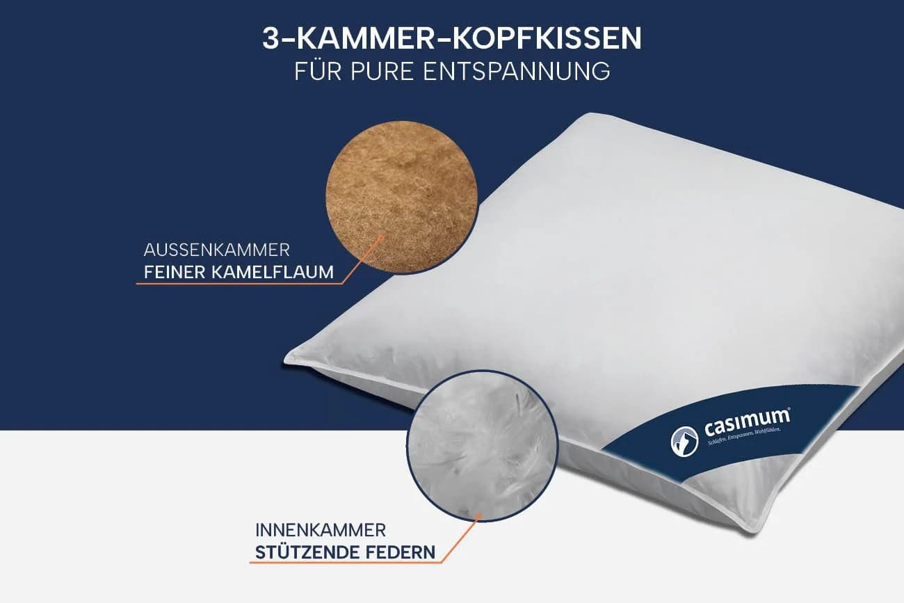casimum 3-Kammer-Kopfkissen LUXUS Kamelhaar 100% Baumwolle Weiss - Bild 5