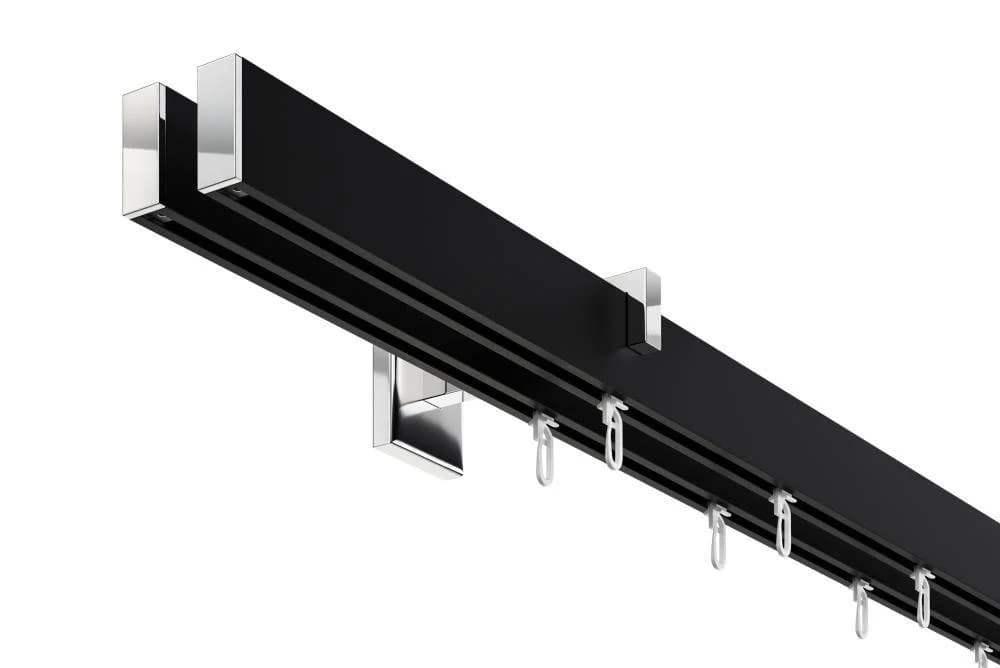 DécoProfi Innenlaufschiene Gardinenstange eckig 2-läufig Schwarz Aluminium - Bild 2