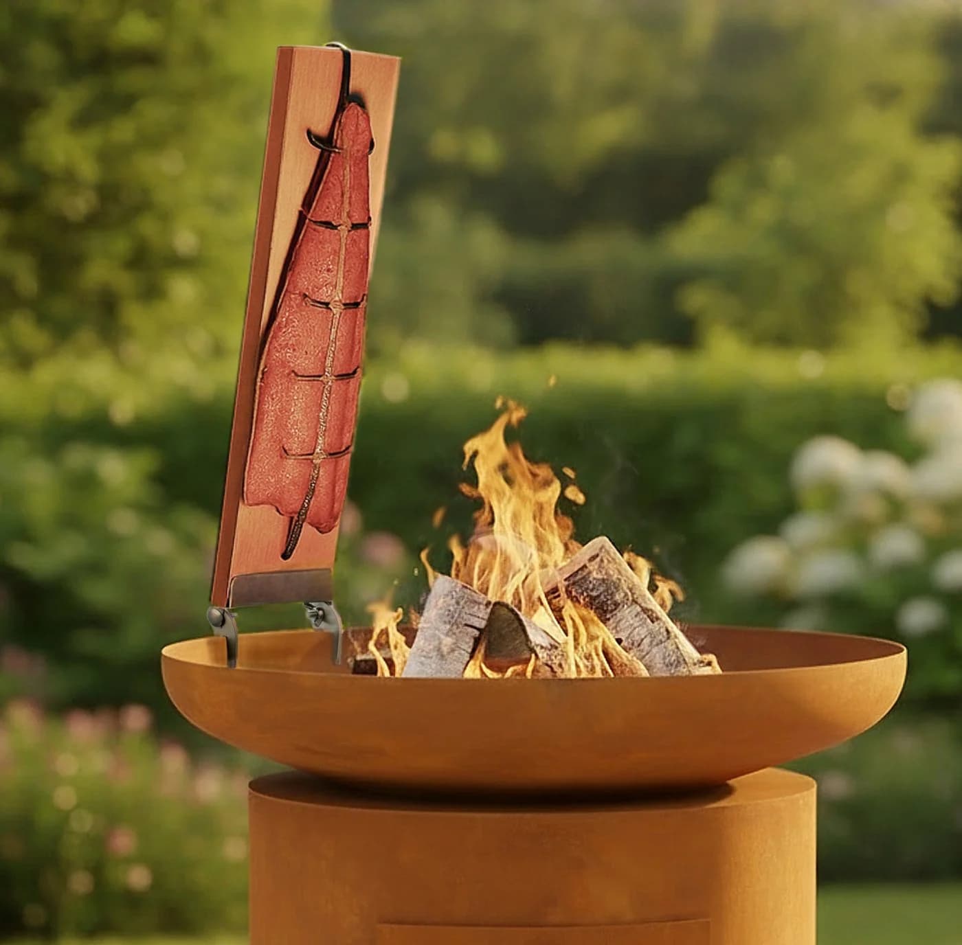 Buschbeck Flammlachsbrett-Set mit Edelstahlhalterung