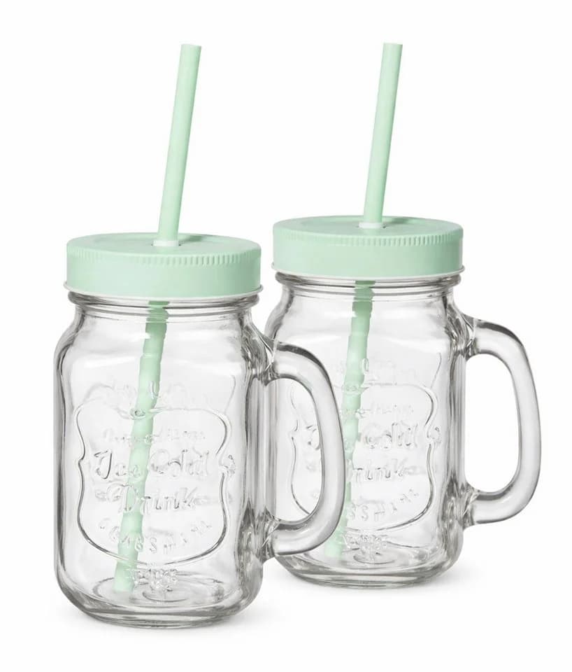 HI Gläser-Set 2er mit Deckel & Strohhalm, Glas, transparent - Bild 2