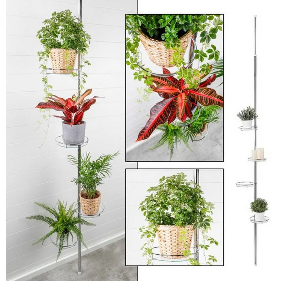 Haushalt International Blumenständer Teleskop Blumenregal mit runden Abstellflächen aus Glas