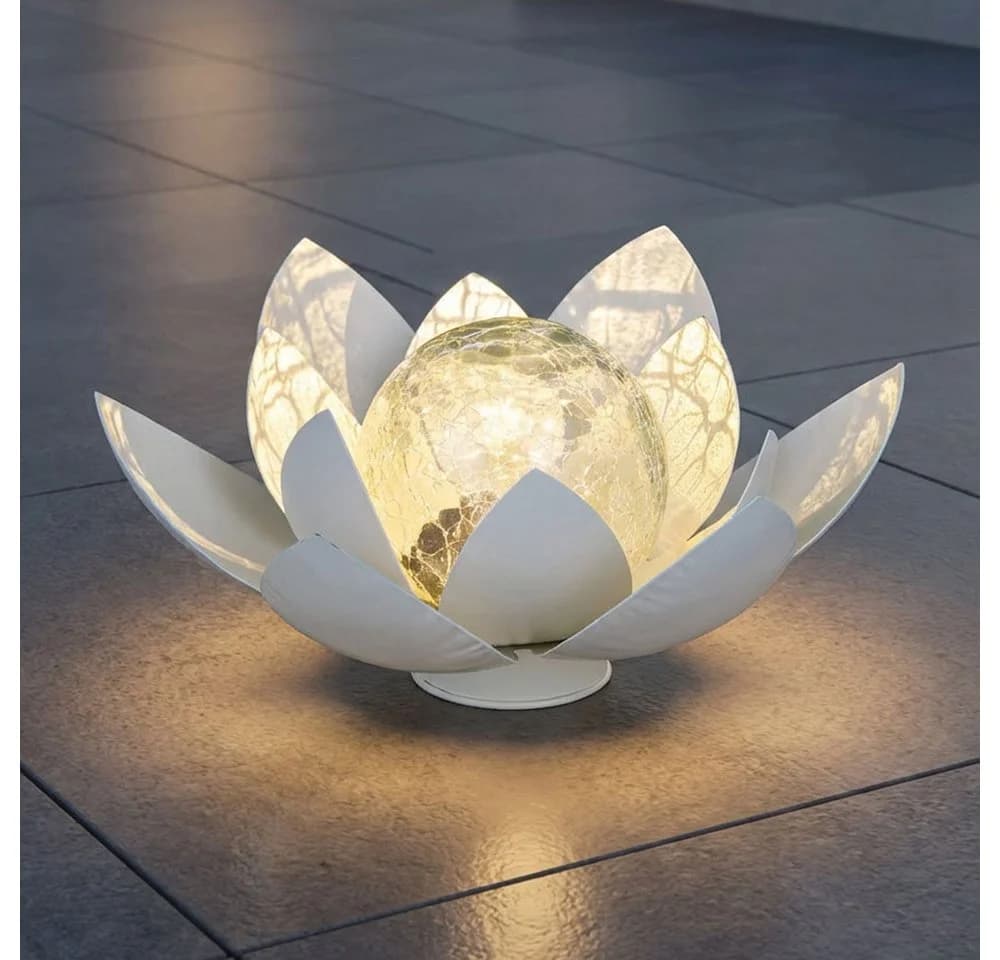 Haushalt International LED Solarleuchte Lotusblume Weiß Glas - Bild 2