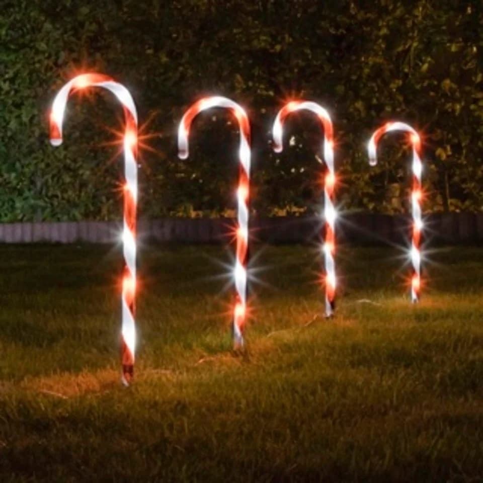 HI LED Gartenleuchte Zuckerstangen 4er Set Batteriebetrieben