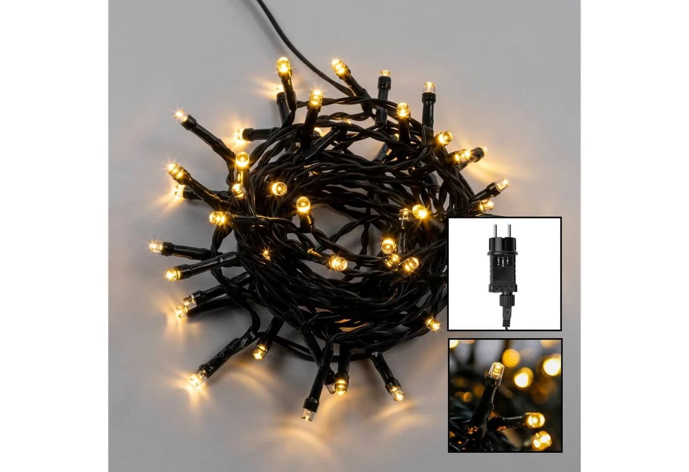 HI Lichterkette mit 50 warmweißen LEDs, Timer, IP44, Grün