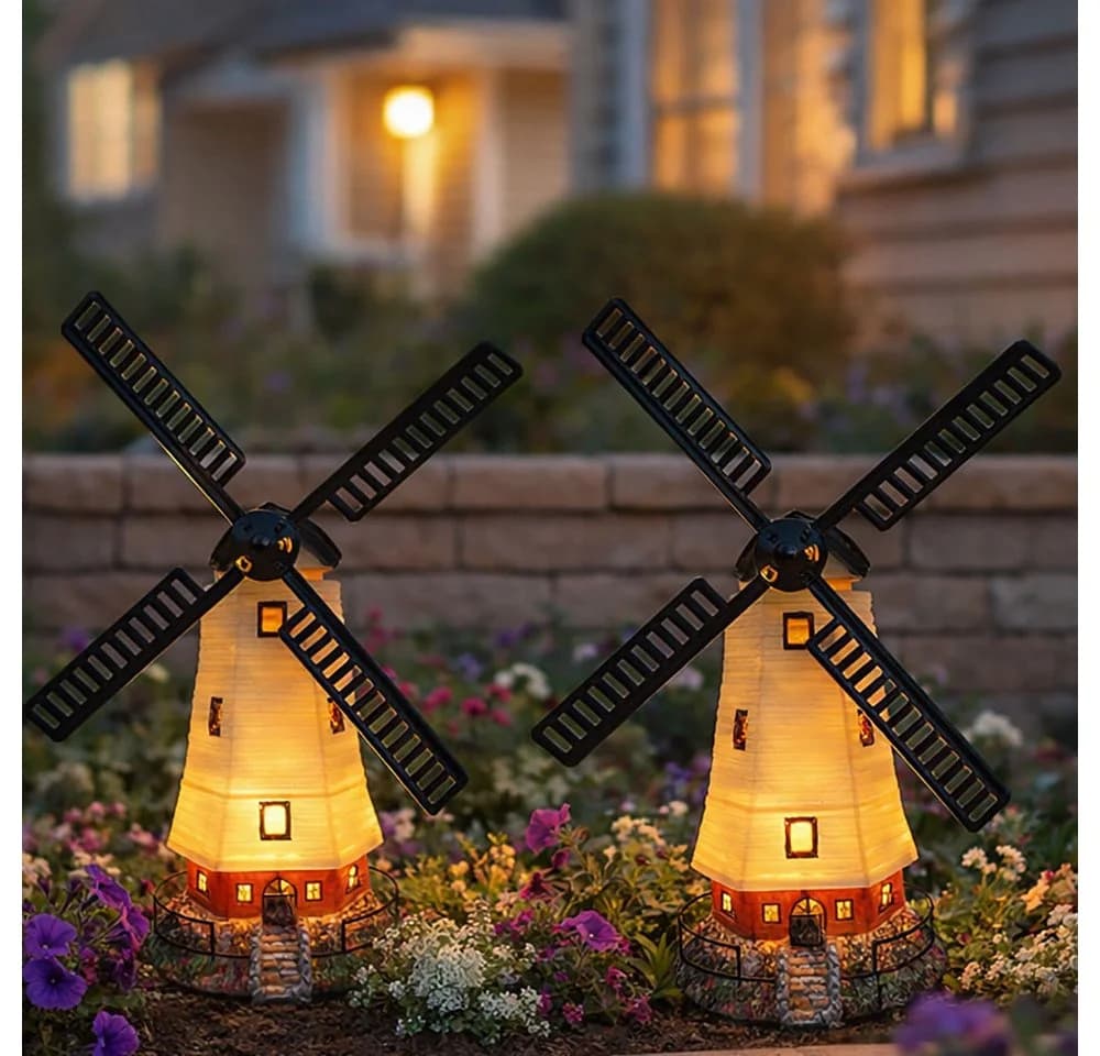 Haushalt International LED Solarleuchte Windmühle 2er Set Bunt - Bild 4