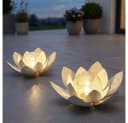 Haushalt International LED Solarleuchte Lotusblume Weiß Glas 27,6cm 2er Set Bild 2