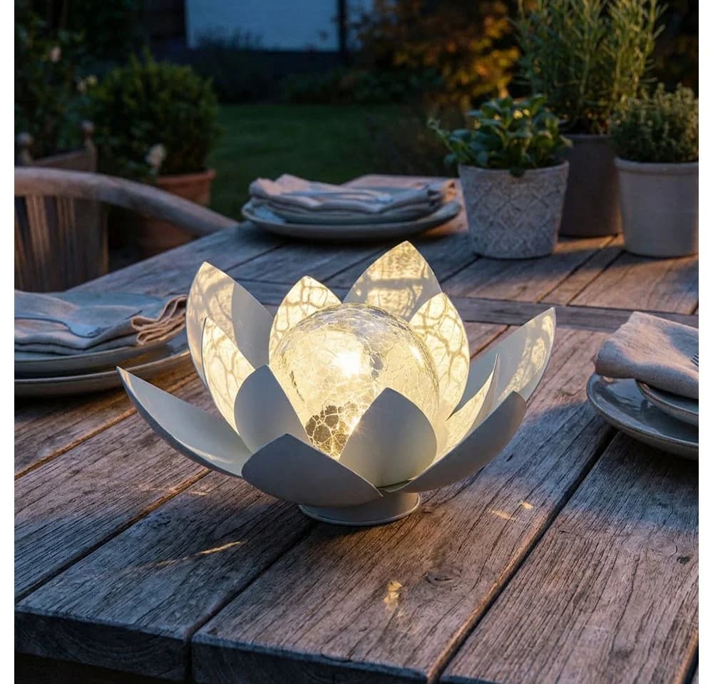 Haushalt International LED Solarleuchte Lotusblume Weiß Glas 27,6cm 2er Set - Bild 3