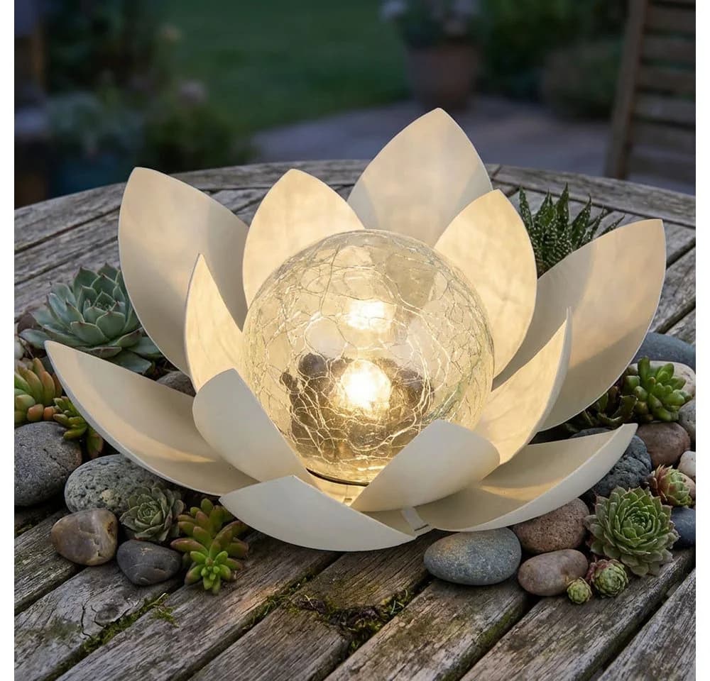 Haushalt International LED Solarleuchte Lotusblume Weiß Glas 27,6cm 2er Set - Bild 4