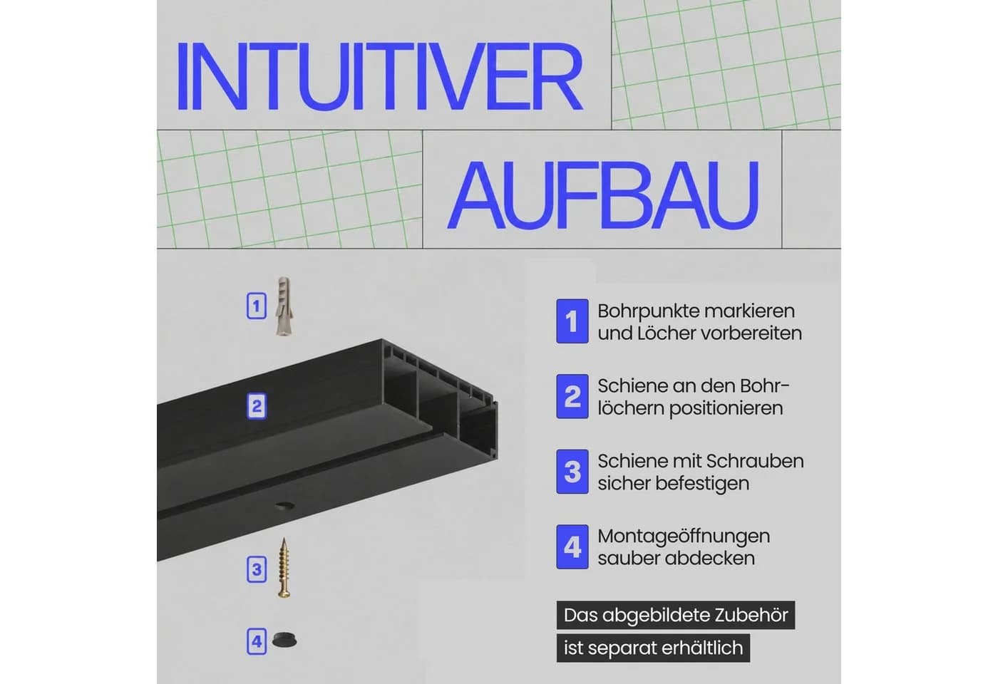 Bestlivings Gardinenschiene Innenlauf Schwarz 1-läufig - Bild 3