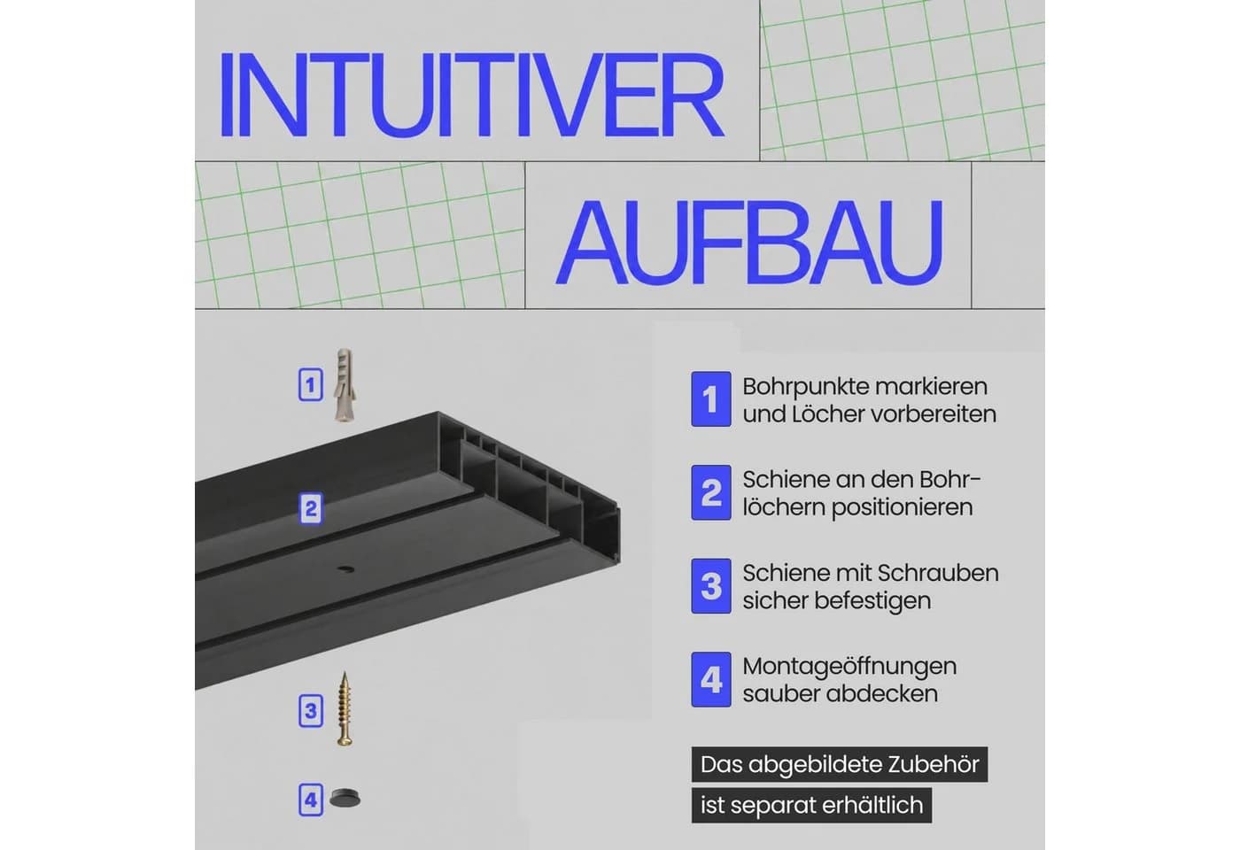 Bestlivings Gardinenschiene Innenlauf Schwarz 2-läufig Kunststoff - Bild 3