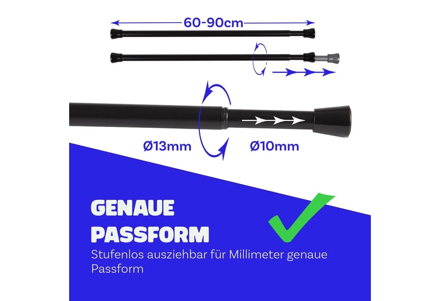 Bestlivings Spannstange Klemmfix Ø 13 mm ausdrehbar Metall