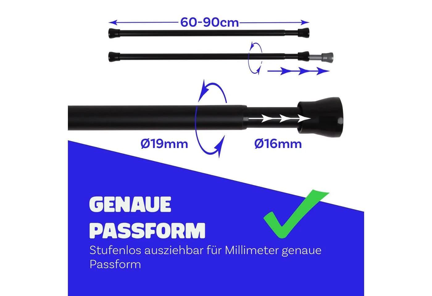 Bestlivings Spannstange ohne Bohren Ø19mm Schwarz Metall
