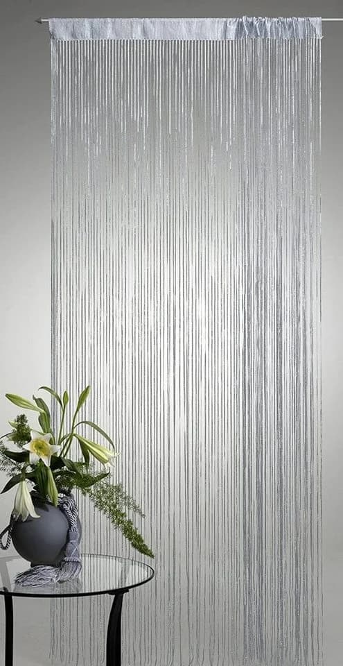 Clever-Kauf-24 Fadenvorhang Silber mit Lurexgarn veredelt - Bild 2