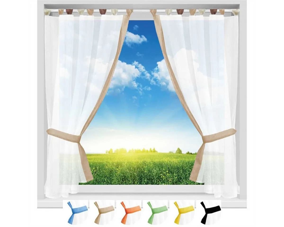 Arsvita Gardinenset Schlaufenvorhang Transparent Beige Landhausstil