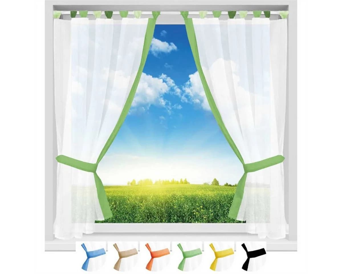 Arsvita Gardinenset Schlaufenschal Grün Transparent mit Raffhalter - Bild 2