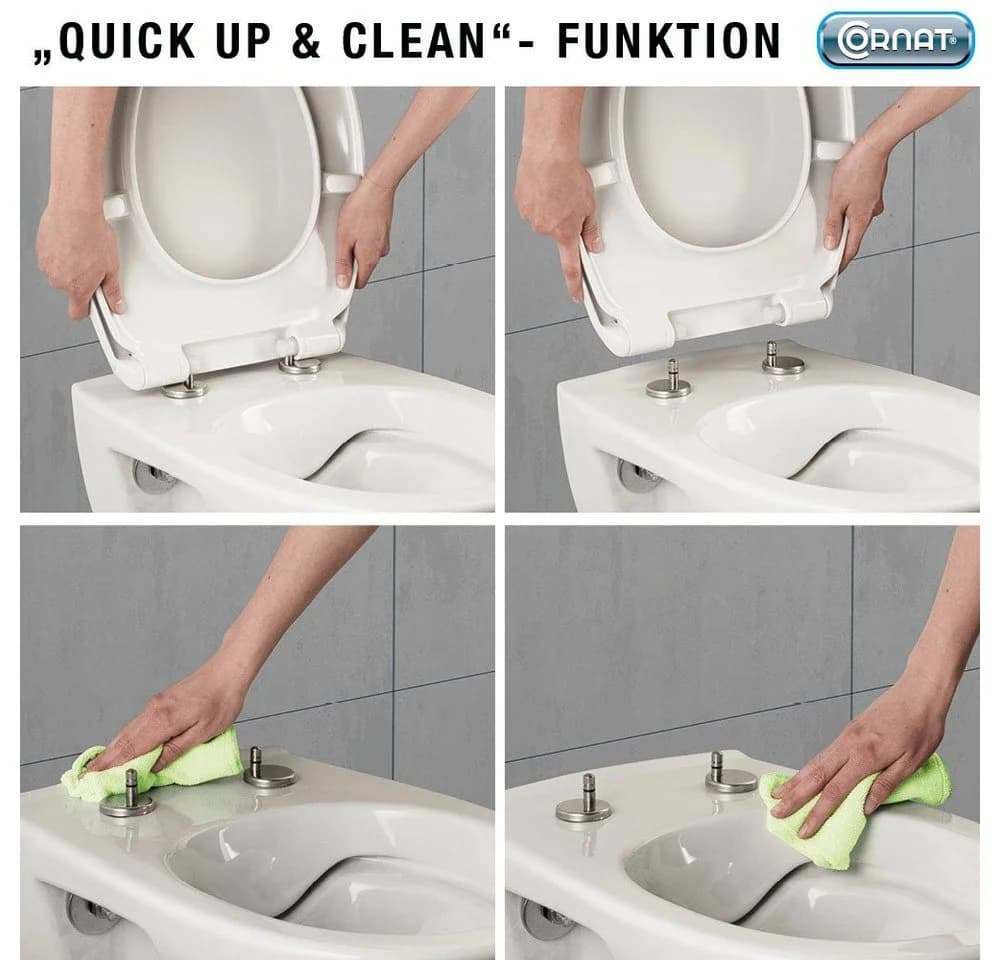 CORNAT WC-Sitz Flaches Design Pflegeleichter Duroplast Quick up, Clean Funktion Absenkautomatik Montage von oben - Bild 5
