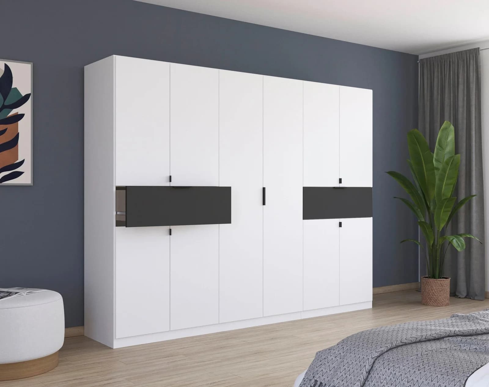 Rauch TICAO Drehtürenschrank Weiß/Grau mit Schubladen