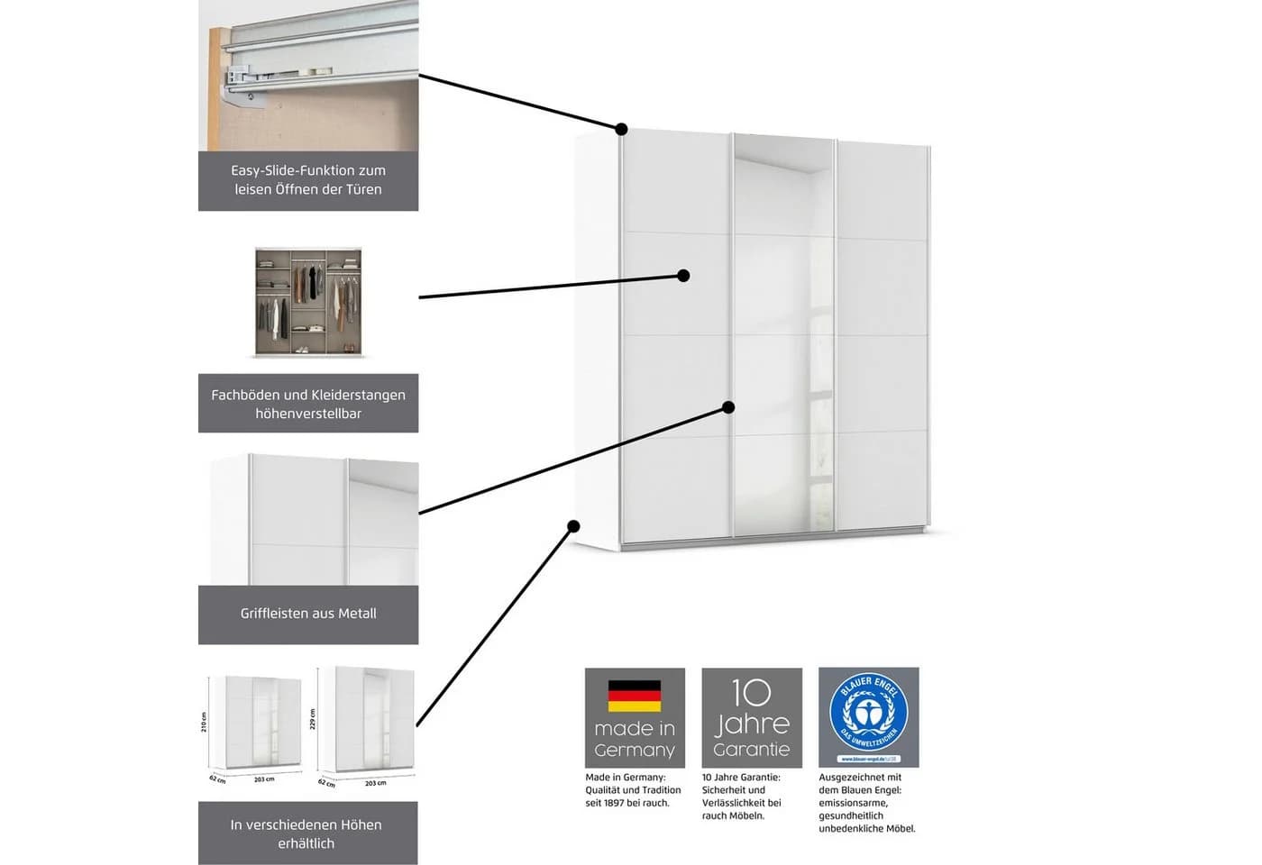 OTTO HOME Schwebetürenschrank AGORDO Alpinweiß mit Griffleisten - Bild 4