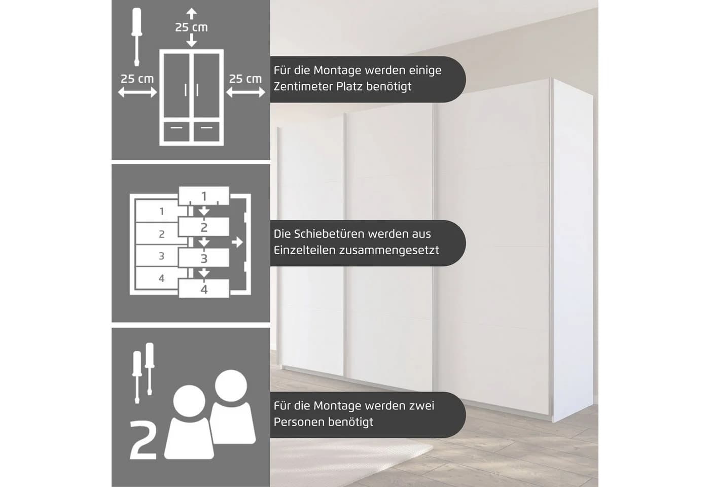 OTTO HOME Schwebetürenschrank AGORDO Alpinweiß mit Griffleisten - Bild 5