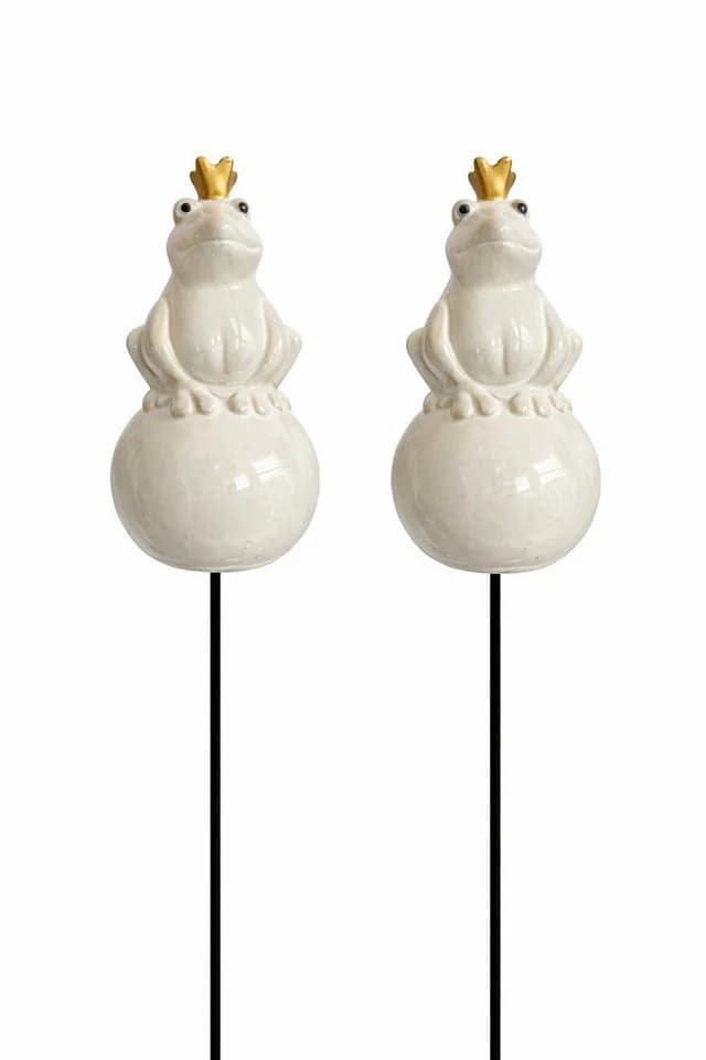 finehomegarden Gartenstecker Frosch Keramik Creme 2erSet - Bild 2