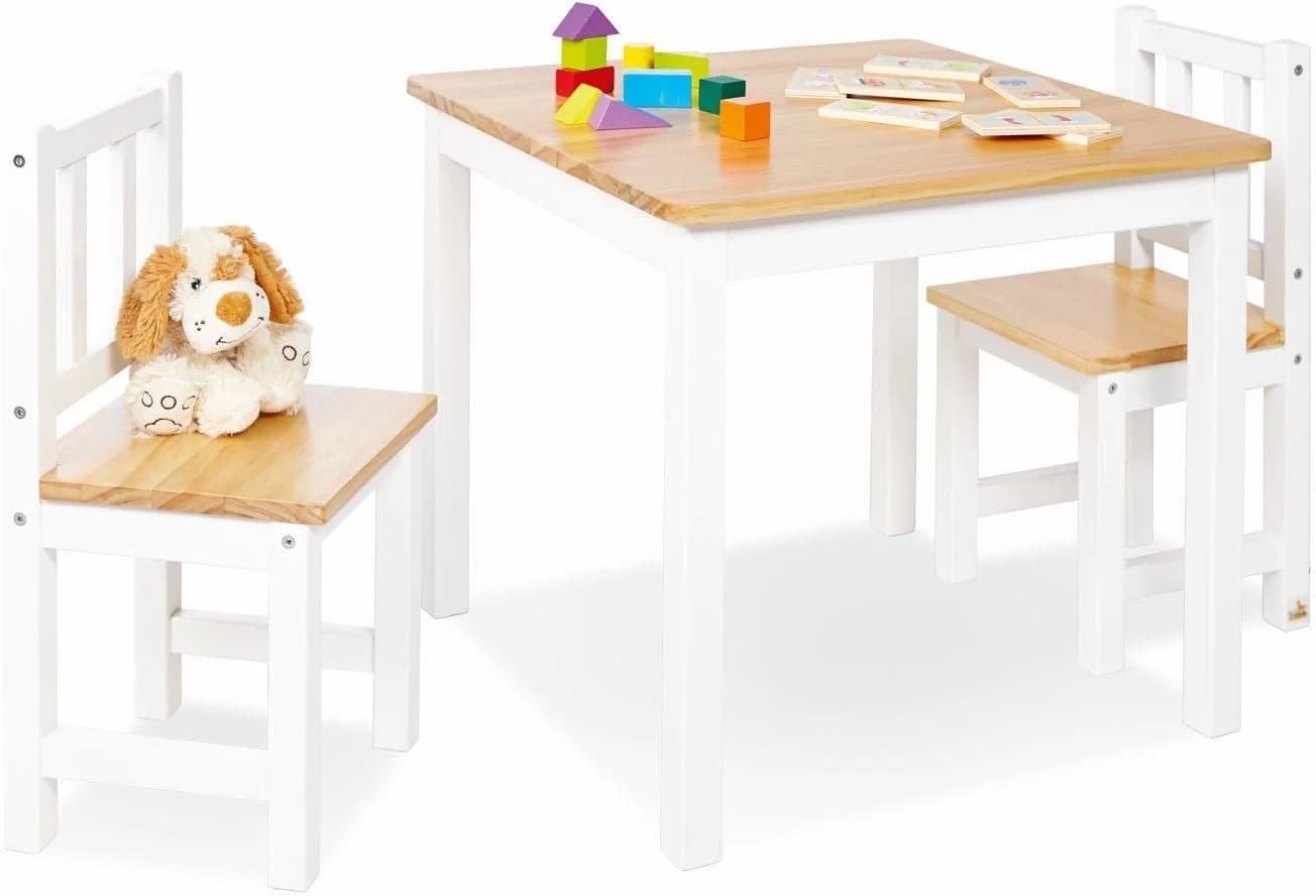Kindersitzgruppe aus Kiefernholz, weiß und natur - Bild 3