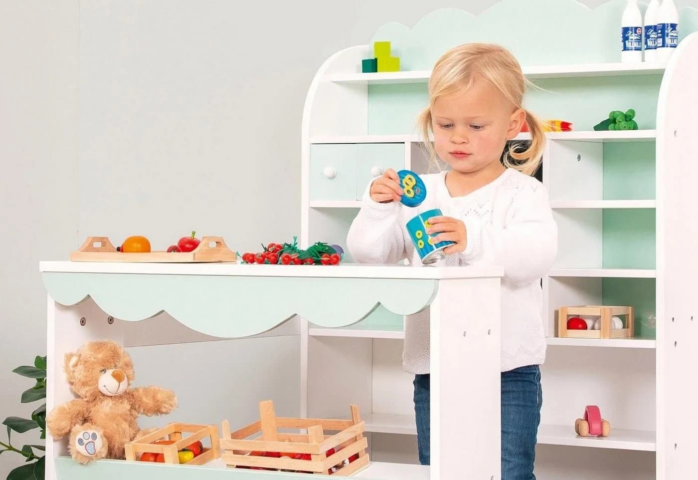 Pinolino Kaufladen Wilma Weiß/Türkis mit Schubladen und Maltafel - Bild 2