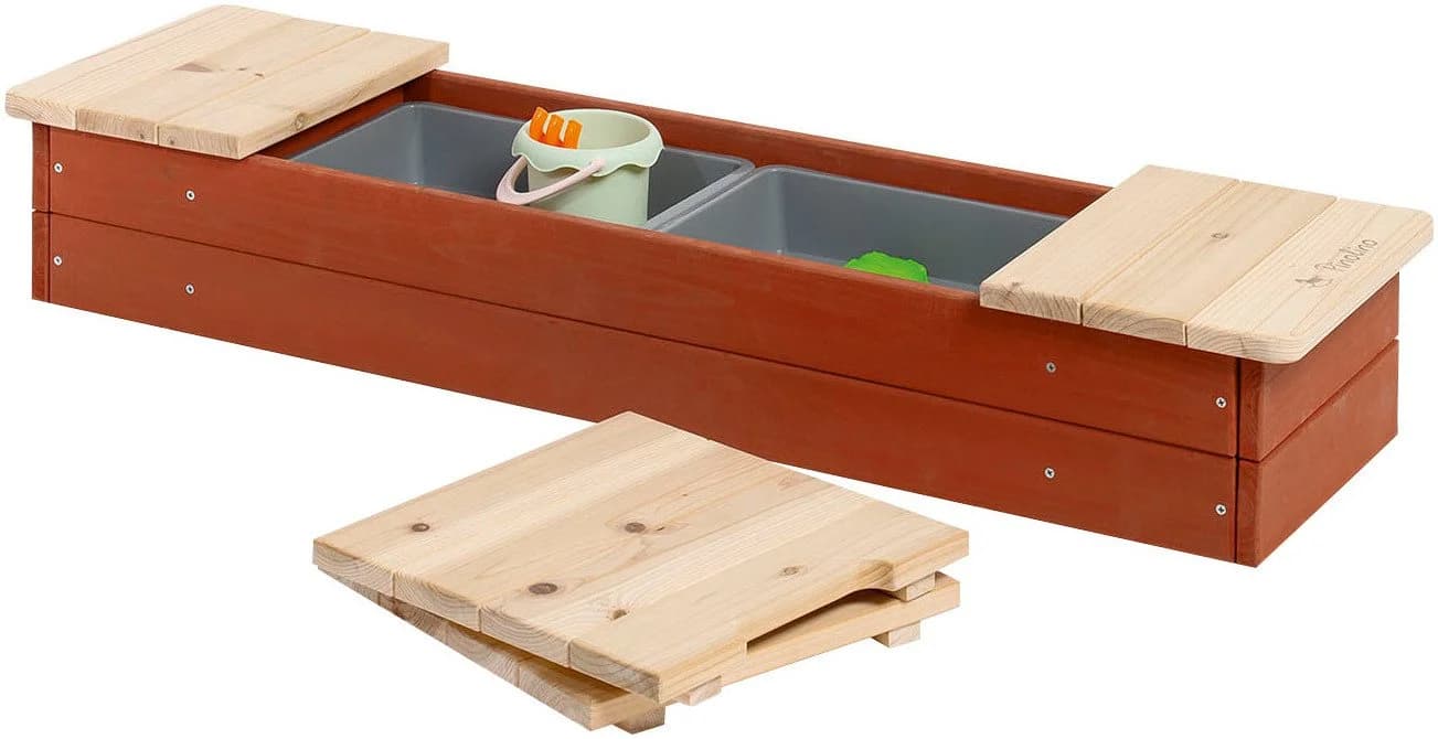 PINOLINO Sandkasten Hedda Rot/Natur Massivholz mit Wannen - Bild 2