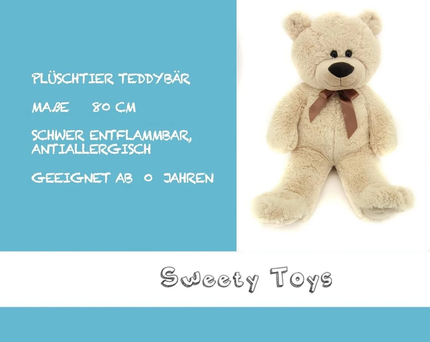Sweety-Toys Teddybär 80 cm Beige mit Schleife - Bild 3