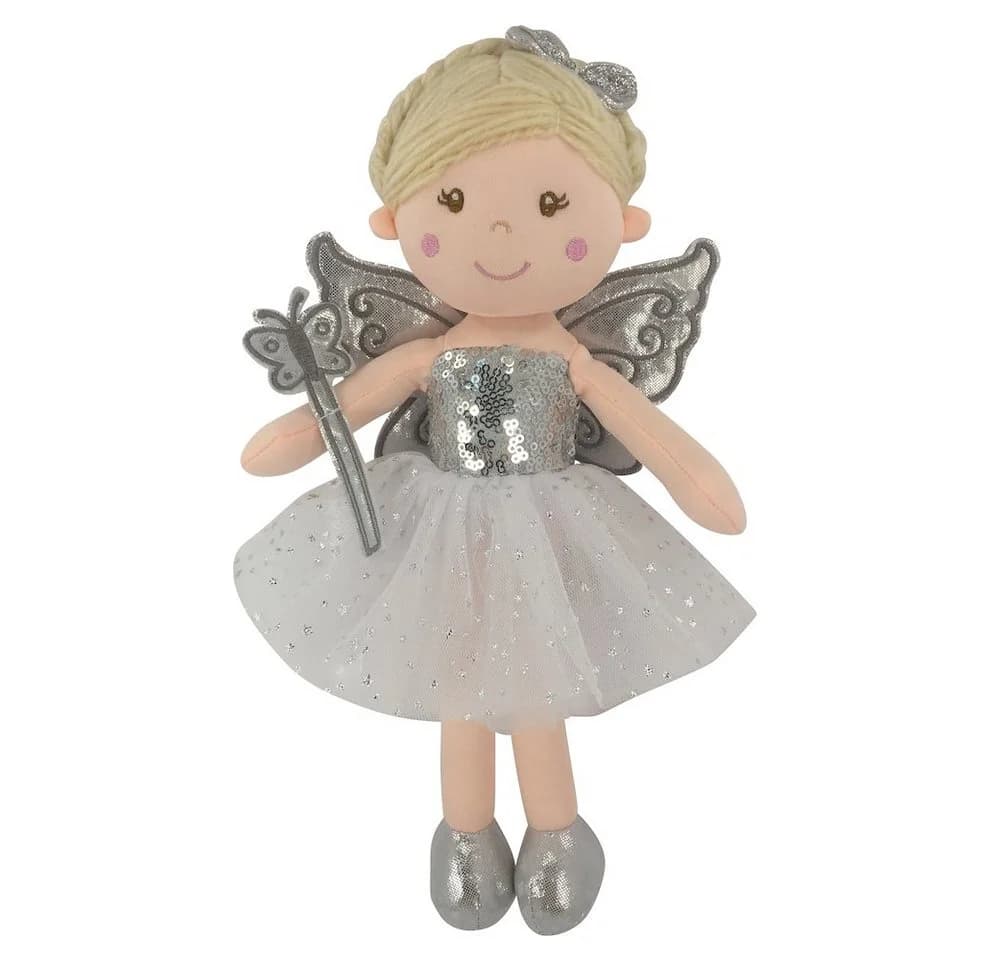 Sweety-Toys Stoffpuppe Fee 30 cm Silber mit Pailletten
