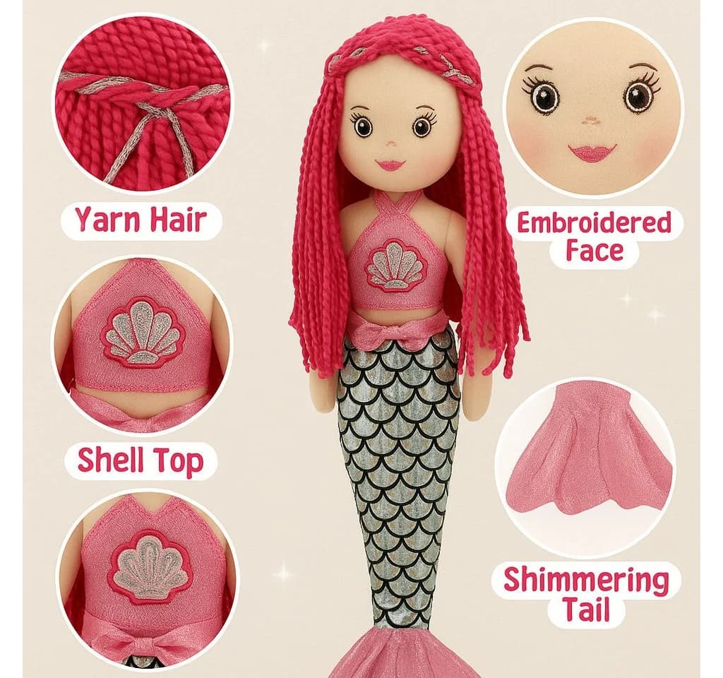 Sweety-Toys Meerjungfrauenpuppe 45 cm Rosa Stoffpuppe Prinzessin - Bild 4