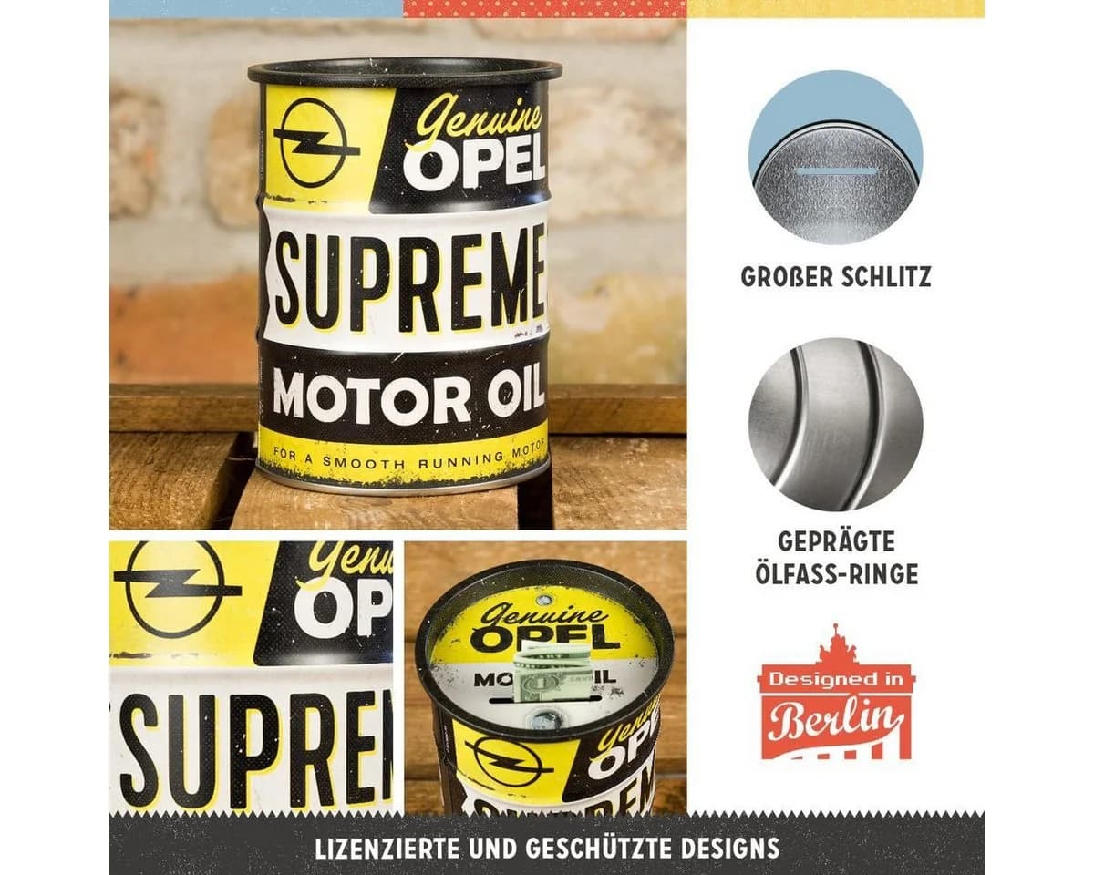 Nostalgic-Art Spardose Ölfass Opel Supreme Motor Oil Stahlblech - Bild 3