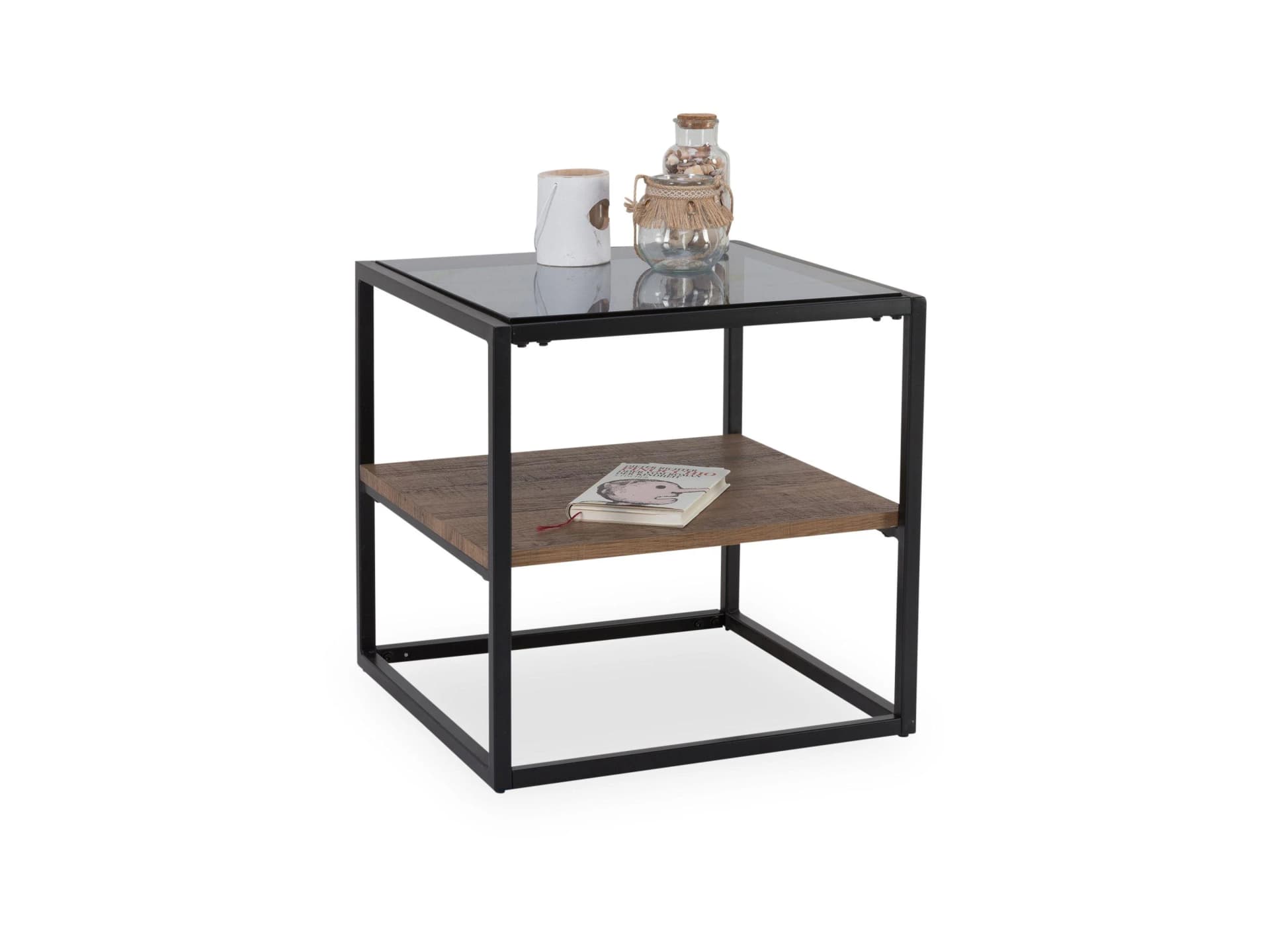 M2 Beauté Beistelltisch DETROIT Braun Grau Schwarz Glas Metall